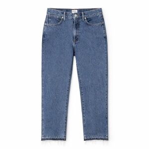 Sunday Best Straight Leg Jeans Raw Hem Medium Wash Size 8 Split Hem